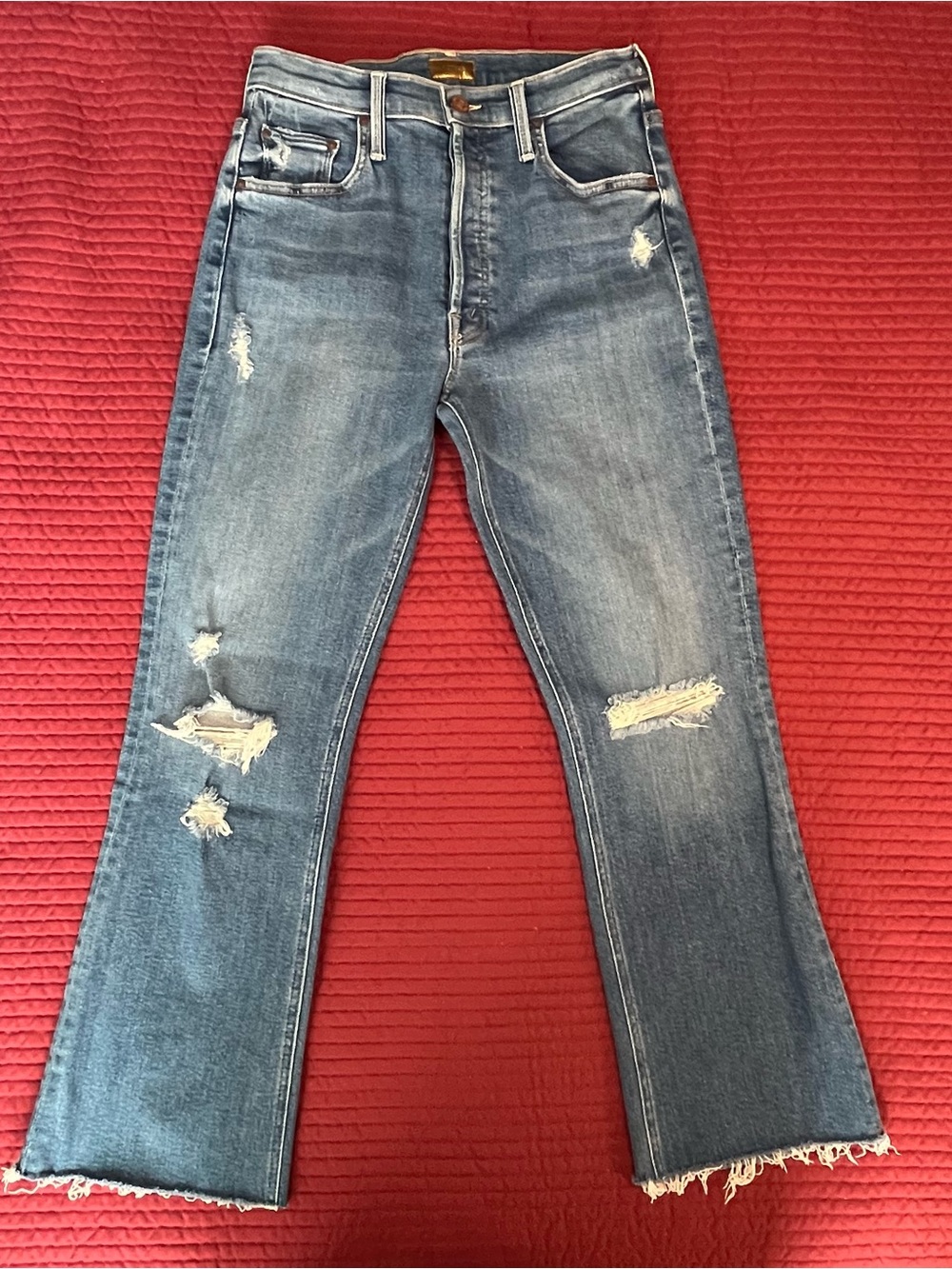 MOTHER The Tripper Ankle Fray Play Like A Pirate Distressed Flare Jeans Sz 26